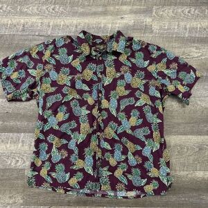 Cooke‎ Street Shirt Mens XXL Camp Shirt Purple Pineapple Print Hawaiian Cool
